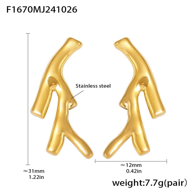 Fashion Jewelry Earings High Quality 18K Gold Plated Irregular Branches of Life Waterproof Jewelry for Women Trendy