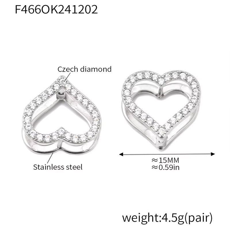 Stainless Steel Mixed Color Zircon Double-sided Earrings 18K Gold Plated Circle Heart Earrings for Women