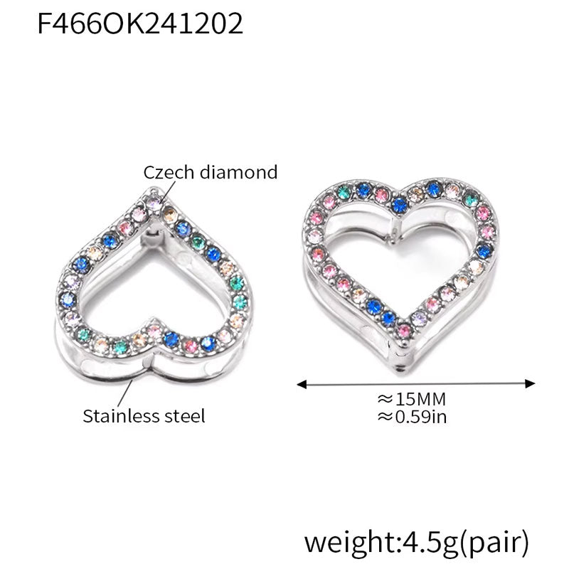 Stainless Steel Mixed Color Zircon Double-sided Earrings 18K Gold Plated Circle Heart Earrings for Women
