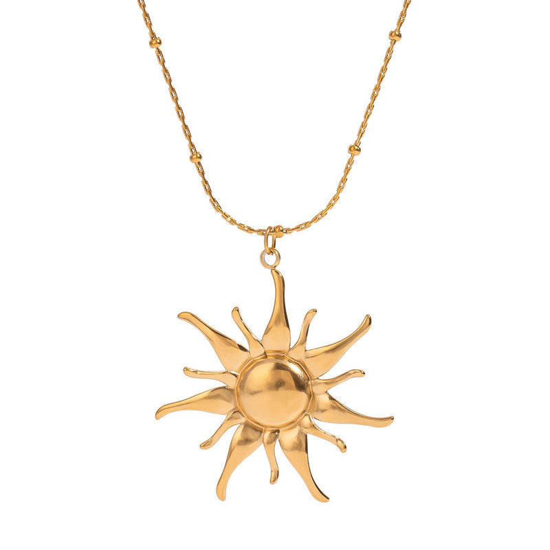 Trendy Long Charm Necklace Jewelry Non Tarnish PVD 18K Real Gold Plated Sun Necklace Stainless Steel for Women Men Girls