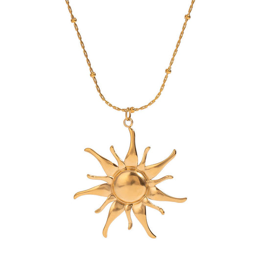 Trendy Long Charm Necklace Jewelry Non Tarnish PVD 18K Real Gold Plated Sun Necklace Stainless Steel for Women Men Girls