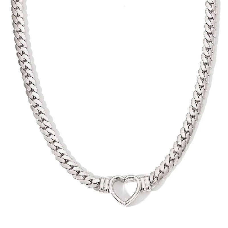 Hyperbole Anti Tarnish Gold Jewelry Necklace 24k Dubai Stainless Steel Heart Chain Necklace for Women Men Girls