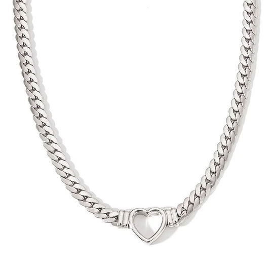 Hyperbole Anti Tarnish Gold Jewelry Necklace 24k Dubai Stainless Steel Heart Chain Necklace for Women Men Girls