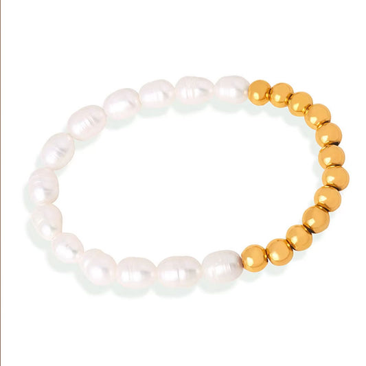 New Arrival Luxury 18K Gold Plated Non-Tarnish High-End Natural Freshwater Pearl Jewelry Bracelet Stainless Steel for Women