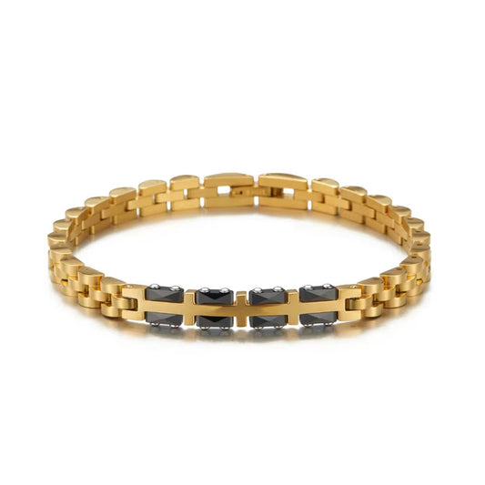 Women's Leisure Fashion Stainless Steel Strap Chain Bracelet Splicing Ceramic Curved Plate Jewelry Accessories