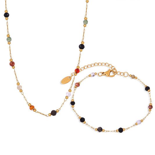 Trendy Anti Tarnish Gold Necklace 18K Real Stainless Steel Natural Stone Necklace Set for Women Girls