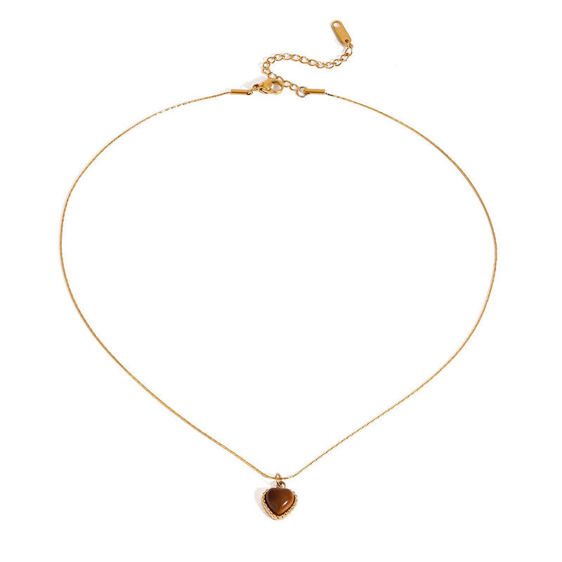Fashionable Stainless Steel Heart-shaped tiger Eye Stone Necklace Simple and Versatile Heart-shaped Gold Necklace for Women