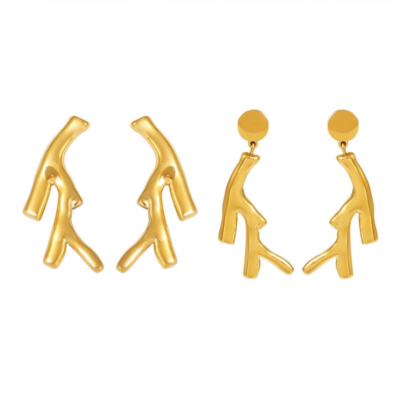 Fashion Jewelry Earings High Quality 18K Gold Plated Irregular Branches of Life Waterproof Jewelry for Women Trendy