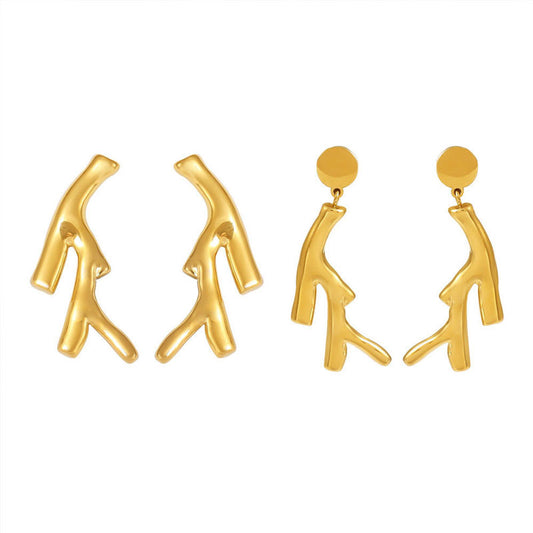 Fashion Jewelry Earings High Quality 18K Gold Plated Irregular Branches of Life Waterproof Jewelry for Women Trendy