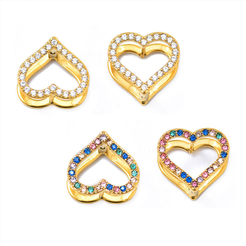 Stainless Steel Mixed Color Zircon Double-sided Earrings 18K Gold Plated Circle Heart Earrings for Women