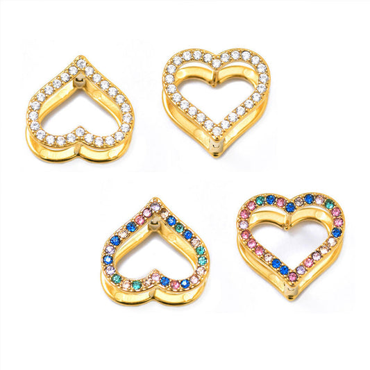Stainless Steel Mixed Color Zircon Double-sided Earrings 18K Gold Plated Circle Heart Earrings for Women