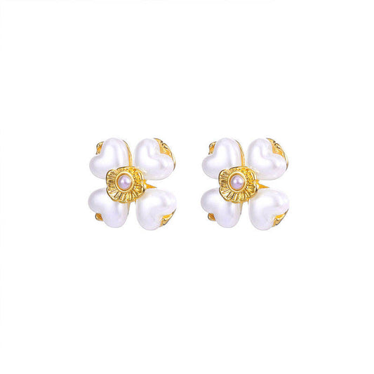 Trendy Hypoallergenic Wholesale Stainless Steel PVD Brand Heart Pearl Stud Earrings Jewelry for Women