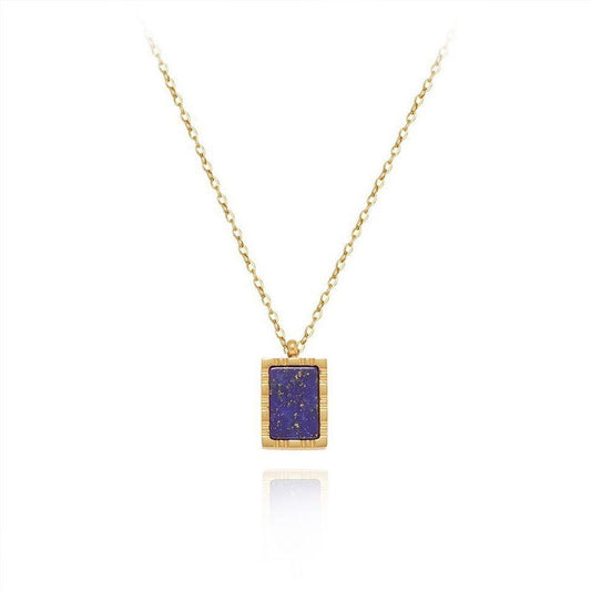 New Blue Natural Lapis Lazuli Stone Bead Handmade Jewelry Short Collarbone Chain 18k Gold Plated Stainless Steel Necklace
