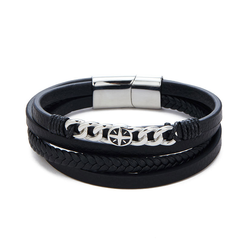Chunky Vintage Durable Exquisite Workmanship Waterproof Four Layers of Leather Chucky Fashion Bangle Bracelet Jewelry for Men