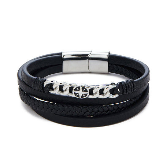 Chunky Vintage Durable Exquisite Workmanship Waterproof Four Layers of Leather Chucky Fashion Bangle Bracelet Jewelry for Men