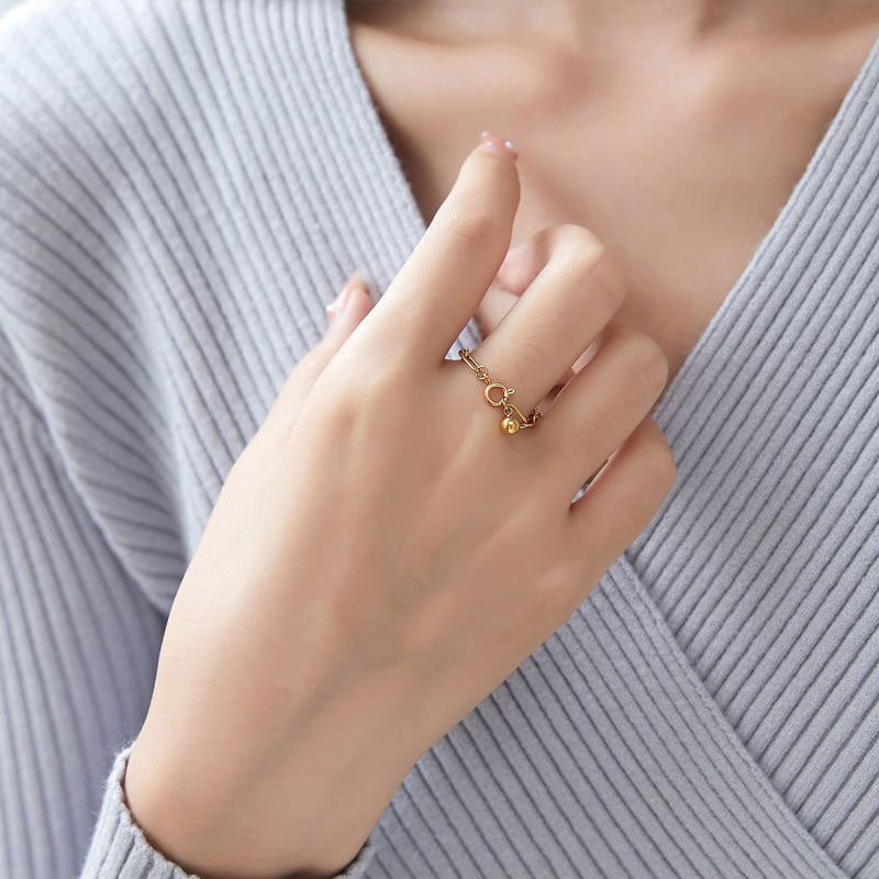 Fashionable Stainless Steel Chain Ball Ring Minimalist Tail Sweater Chain Adjustable Size Childlike Trendy Gift