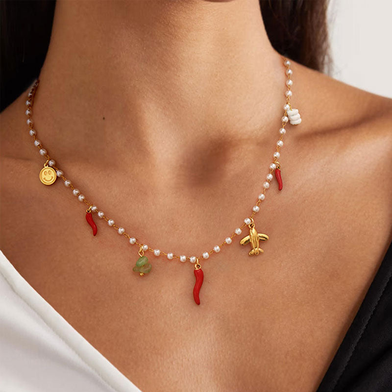 New Funny Stainless Steel Necklace 18k Gold Drip Oil Colored Eye Chain Niche Accessories Halloween Gift