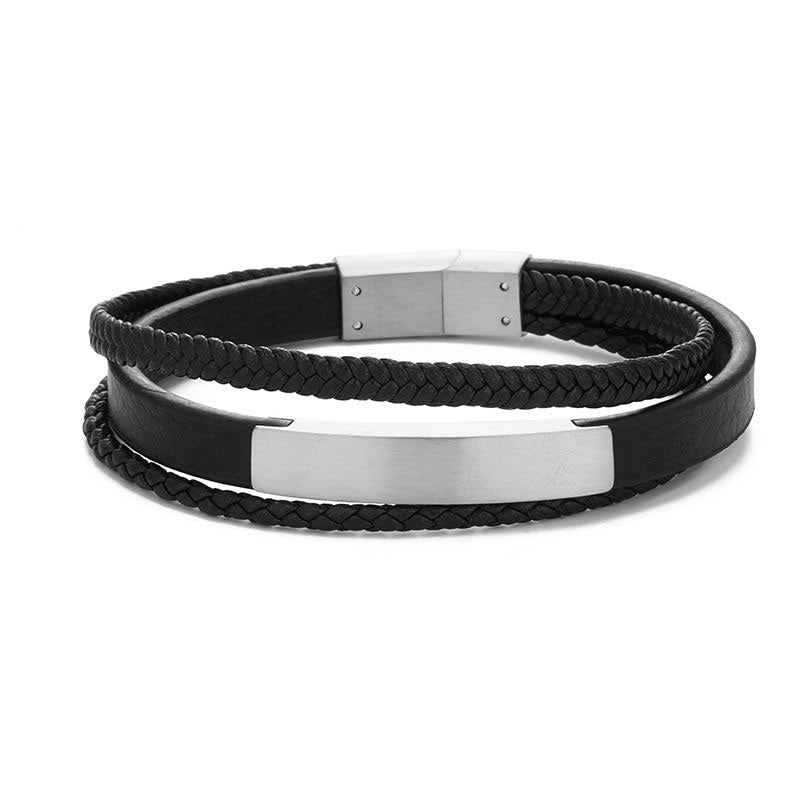 Wholesale New Fashion Custom Logo Stainless Steel Leather Bracelet Gold Plated Braided Style