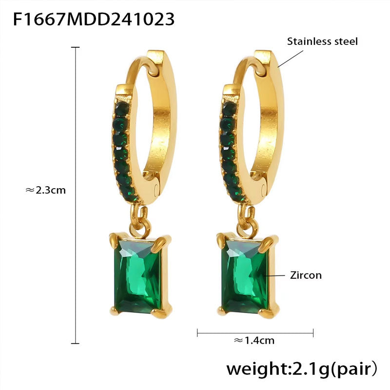 Square Pendant Zircon Earrings Joyas De Acero Inoxidable Al Por Mayor Stainless Steel 18K Gold-plated Fashionable Earrings