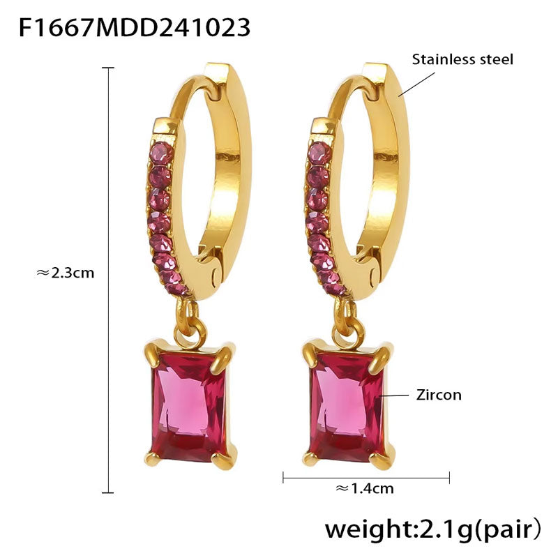 Square Pendant Zircon Earrings Joyas De Acero Inoxidable Al Por Mayor Stainless Steel 18K Gold-plated Fashionable Earrings