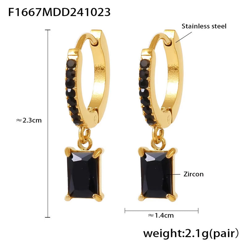 Square Pendant Zircon Earrings Joyas De Acero Inoxidable Al Por Mayor Stainless Steel 18K Gold-plated Fashionable Earrings