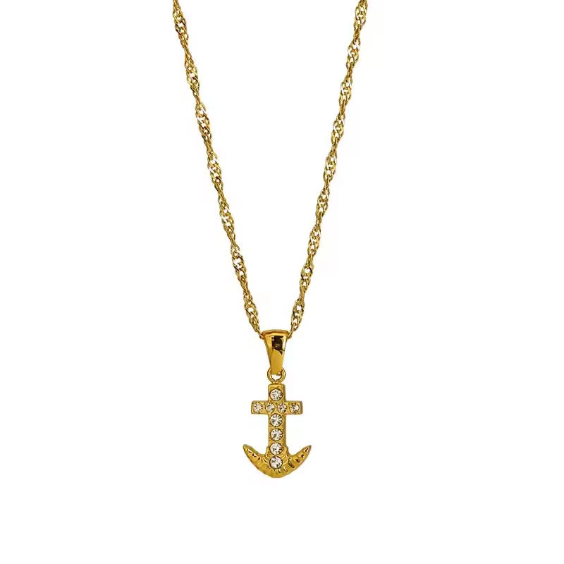 Religious Stainless Steel Necklace with Chain Pendant Fashion 14K 21K Solid Gold Cross Lab Diamond Stone Necklace for Women Men