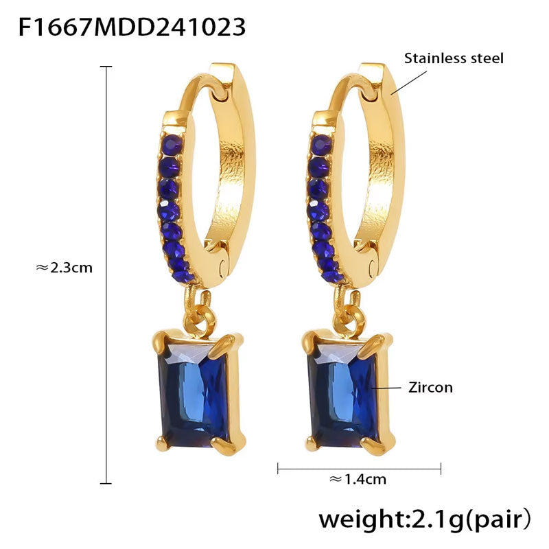 Square Pendant Zircon Earrings Joyas De Acero Inoxidable Al Por Mayor Stainless Steel 18K Gold-plated Fashionable Earrings