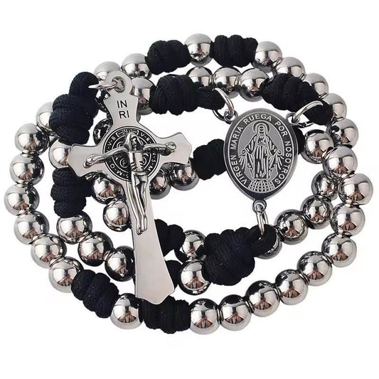 Religious Stainless Steel Anti Tarnish Rosary Beads Catholic Religious Items Products Cross Pendant Necklace for Men