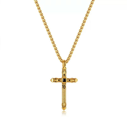 Vintage No Fading18K Gold Plate Dainty Christian Gifts Religious Items Cross Pendant Stainless Steel Necklace for Men Women