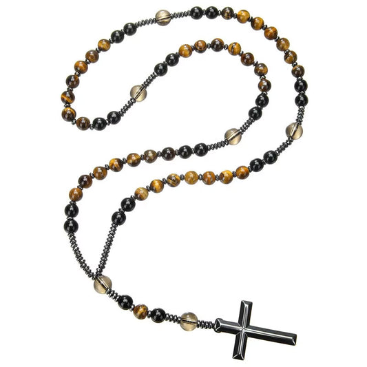 Vintage Non Tarnish Necklaces Tiger's Eye Natural Stone Christian Gifts Religious Cross Pendant Necklace for Men Women No reviews yet 18 sold  certified