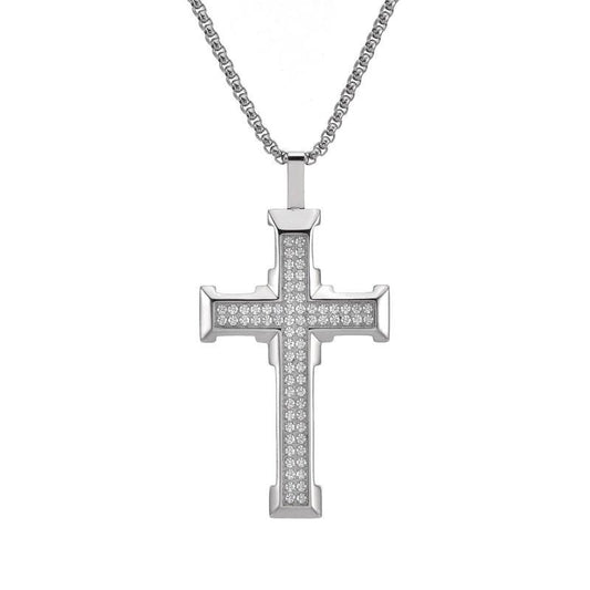 5A CZ Custom Permanent Jewelry 14k 18k Stainless Steel Silver Plate Zirconia Cross Chain Fashion Pendant Necklaces for Men