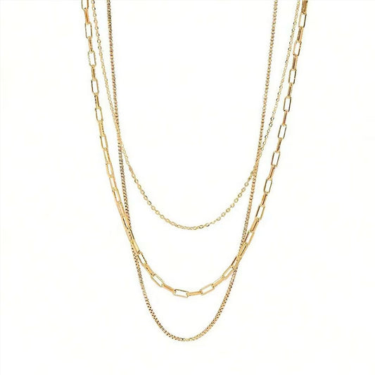 Fashion Anti Tarnish Gold Necklace 18k Real Paper Clip Necklace Three Layers Stainless Steel Necklace for Women Girls