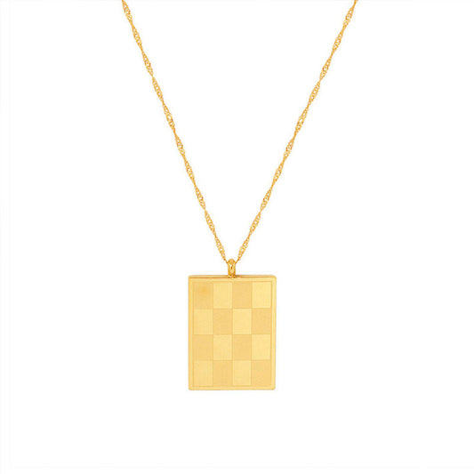 Vintage Anti Tarnish Custom Gold Necklace 18k Real Checkerboard Pattern Stainless Steel Pendant Necklaces for Women Girls