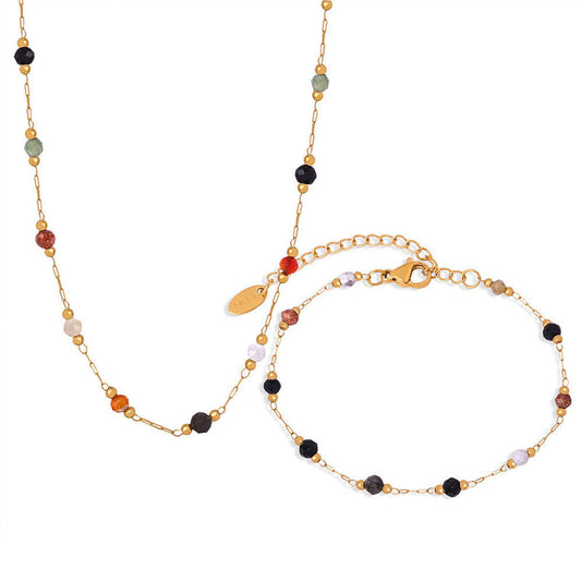 Trendy Anti Tarnish Gold Necklace 18K Real Stainless Steel Natural Stone Necklace Set for Women Girls