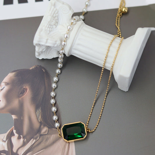 Vintage Pearl Crystal Pendant Necklace