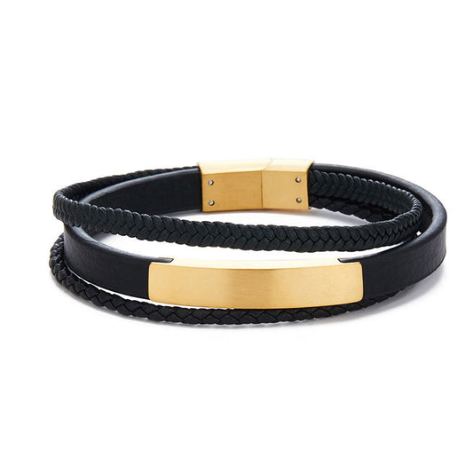 Wholesale New Fashion Custom Logo Stainless Steel Leather Bracelet Gold Plated Braided Style