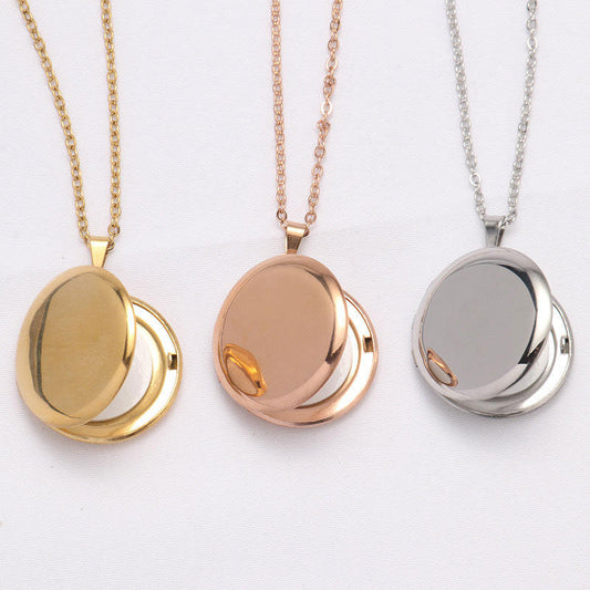 Customizable Stainless Steel Non Tarnish Mirror Polished Circular Phase Box Necklace Geometric Ellipse Fashion Necklace