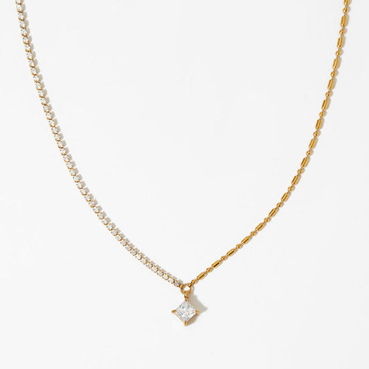 New Arrival Stainless Steel Mixed Zirconia Chain Shiny Zircon Pendant Necklace for Women Delicate Style Jewelry