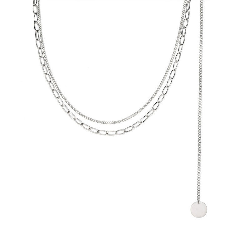 Fashion Stainless Steel Double Layer Necklace Chain Necklace Women Jewelry for Gift for Party