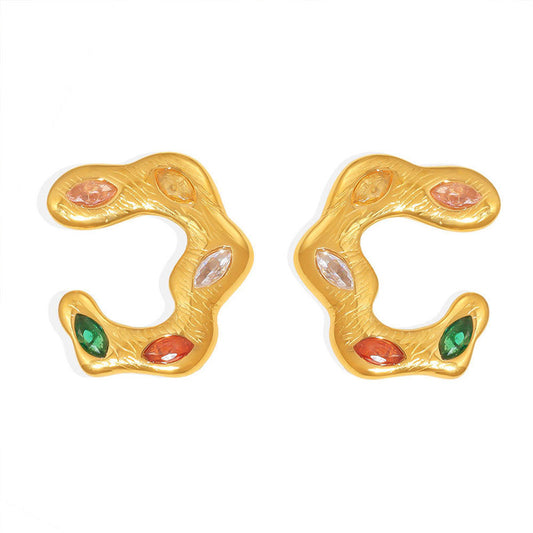 Vintage Premium Stud Earrings for Women 316L Stainless Steel Galvanized Zircon Irregular Classic Style Pre-Loved Niche Jewelry