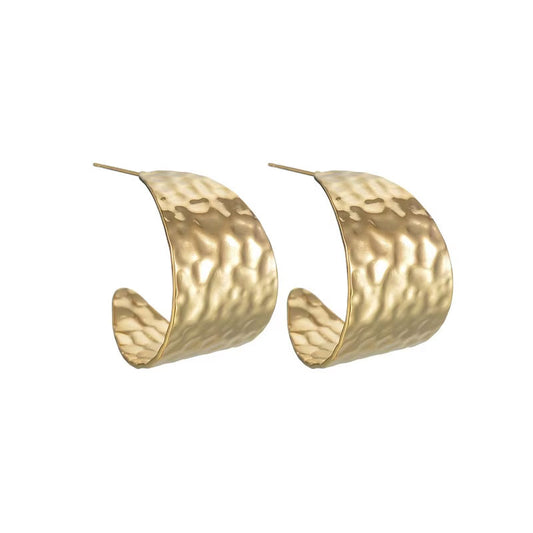 Wholesale Hammered Stainless Steel PVD Gold Plated Pendant Earrings Hypoallergenic with Trendy Hammer Texture Non-Tarnish