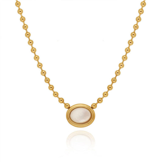 Retro Oval Natural Shell Wave Bead Gold Bead Necklace Autumn and Winter Luxury Stainless Steel Gold-plated Tarnish Free
