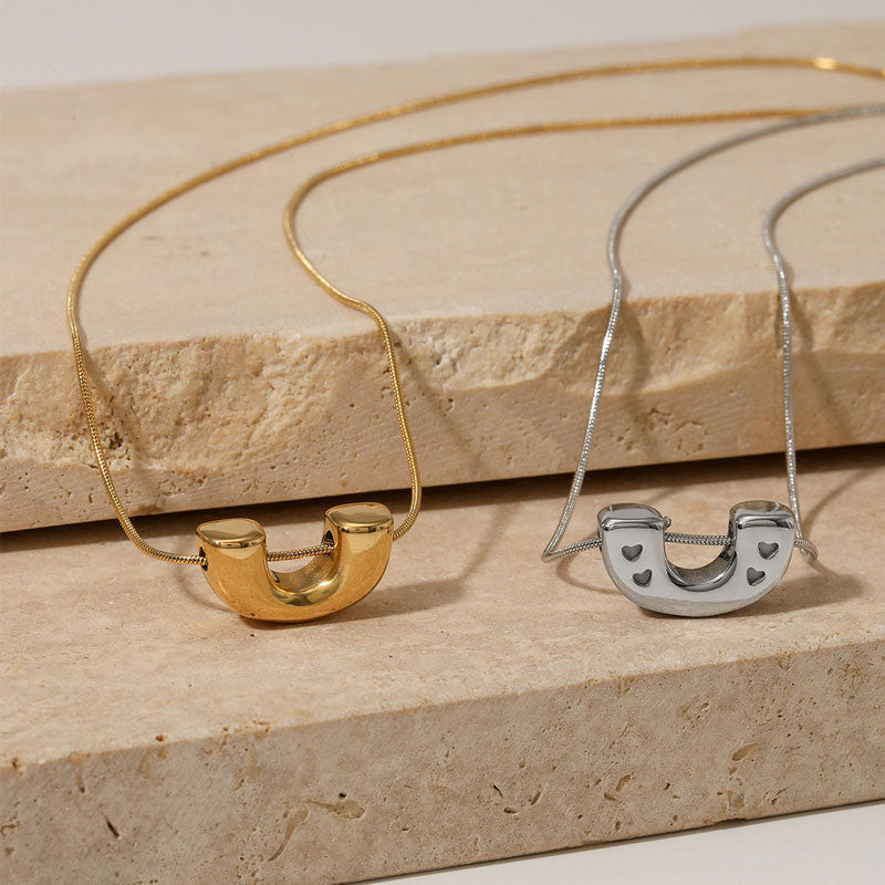 Simple Snake Bone Chain Stainless Steel Lock Earrings Retro U-Shaped Necklace Fashion Jewelry Set for Women Trendy Anniversaries