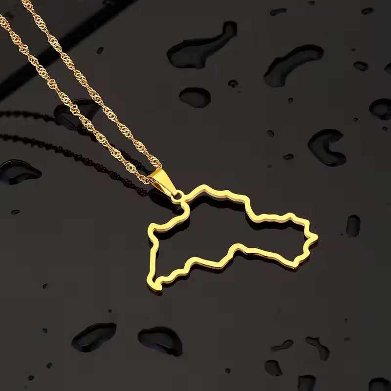 Trendy Anti Tarnish Gold Necklace 18K Real Stainless Steel Map Pendant Kurdistan Necklace for Women Men Girls