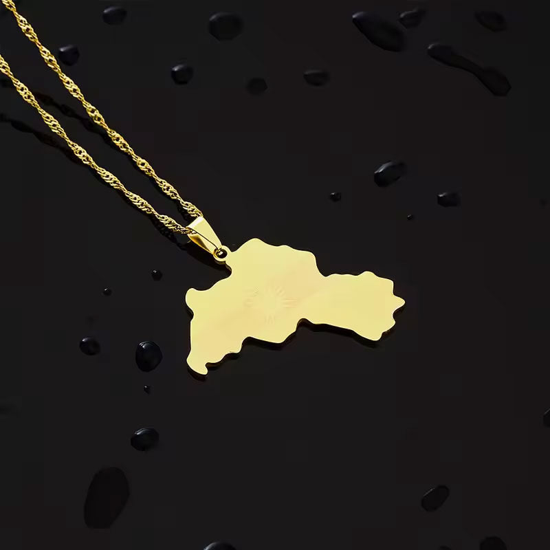 Trendy Anti Tarnish Gold Necklace 18K Real Stainless Steel Map Pendant Kurdistan Necklace for Women Men Girls