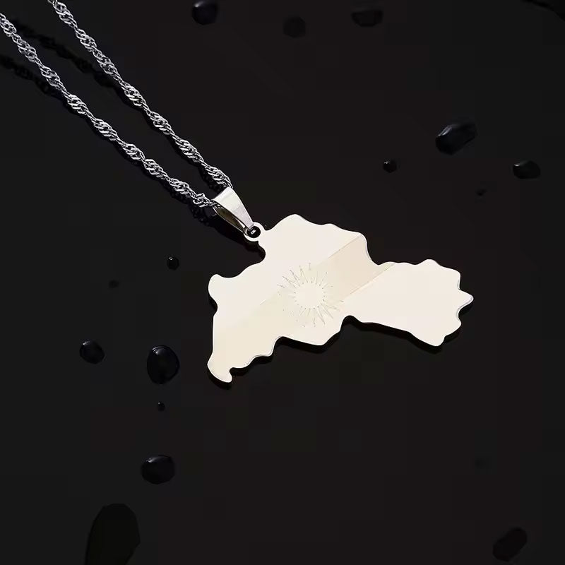 Trendy Anti Tarnish Gold Necklace 18K Real Stainless Steel Map Pendant Kurdistan Necklace for Women Men Girls