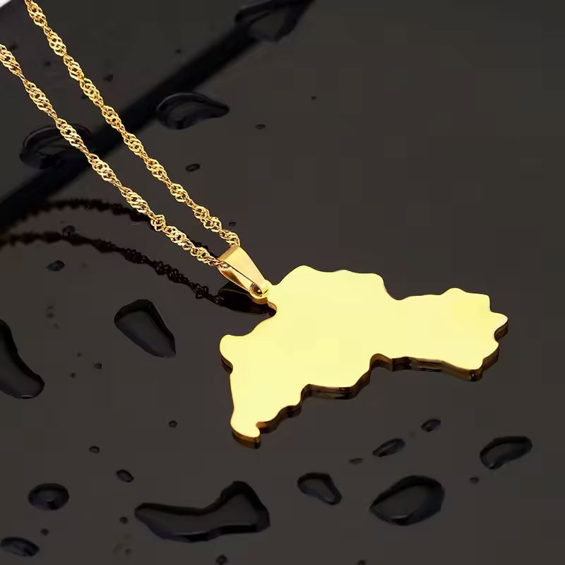 Trendy Anti Tarnish Gold Necklace 18K Real Stainless Steel Map Pendant Kurdistan Necklace for Women Men Girls