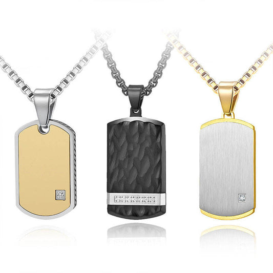Anti Tarnish Other Fashion Wholesale Stainless Steel Zircon Custom Name Silver Black Pendant Necklace for Men