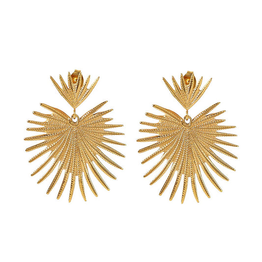 18k Gold Plated Exaggerated Fan-Shaped Design Hypoallergenic Wholesale Stainless Steel Fashion Earrings for Women/Ladies