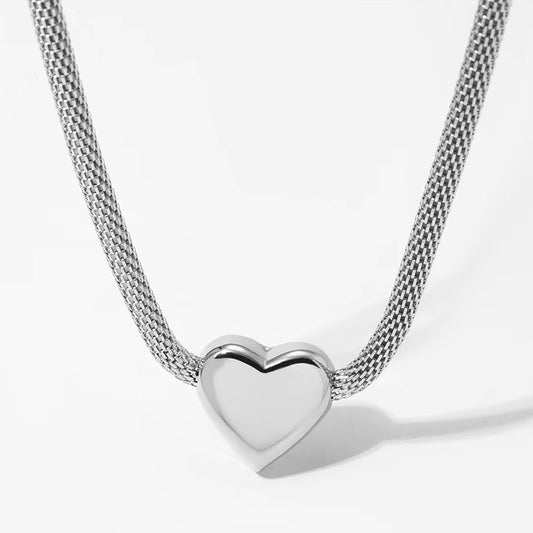 Retro Fashion Heart Metal Charm Chunky Stainless Steel Necklace Statement Chain Big Ball Pendant Gold Plated J